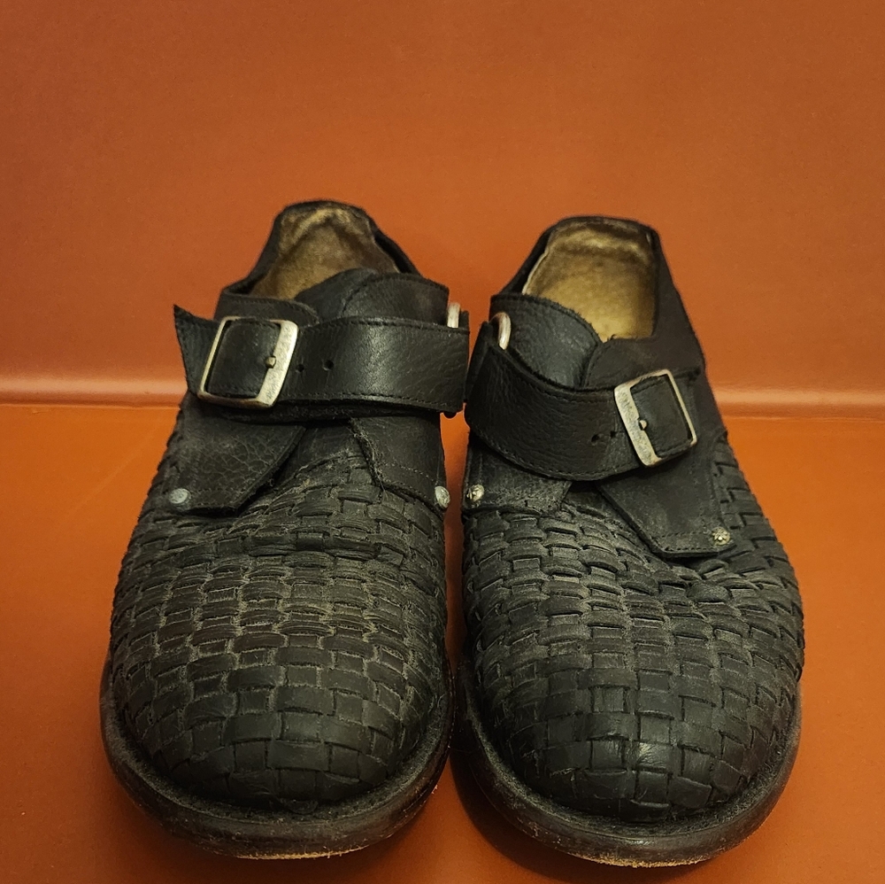 John Fluevog Women's Black Biker Woven Leather Shoes